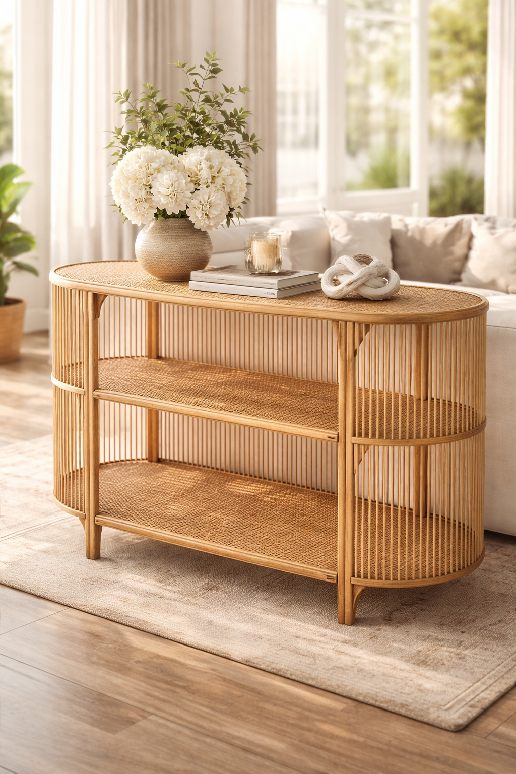 Rattan-Konsole im Boho-Stil